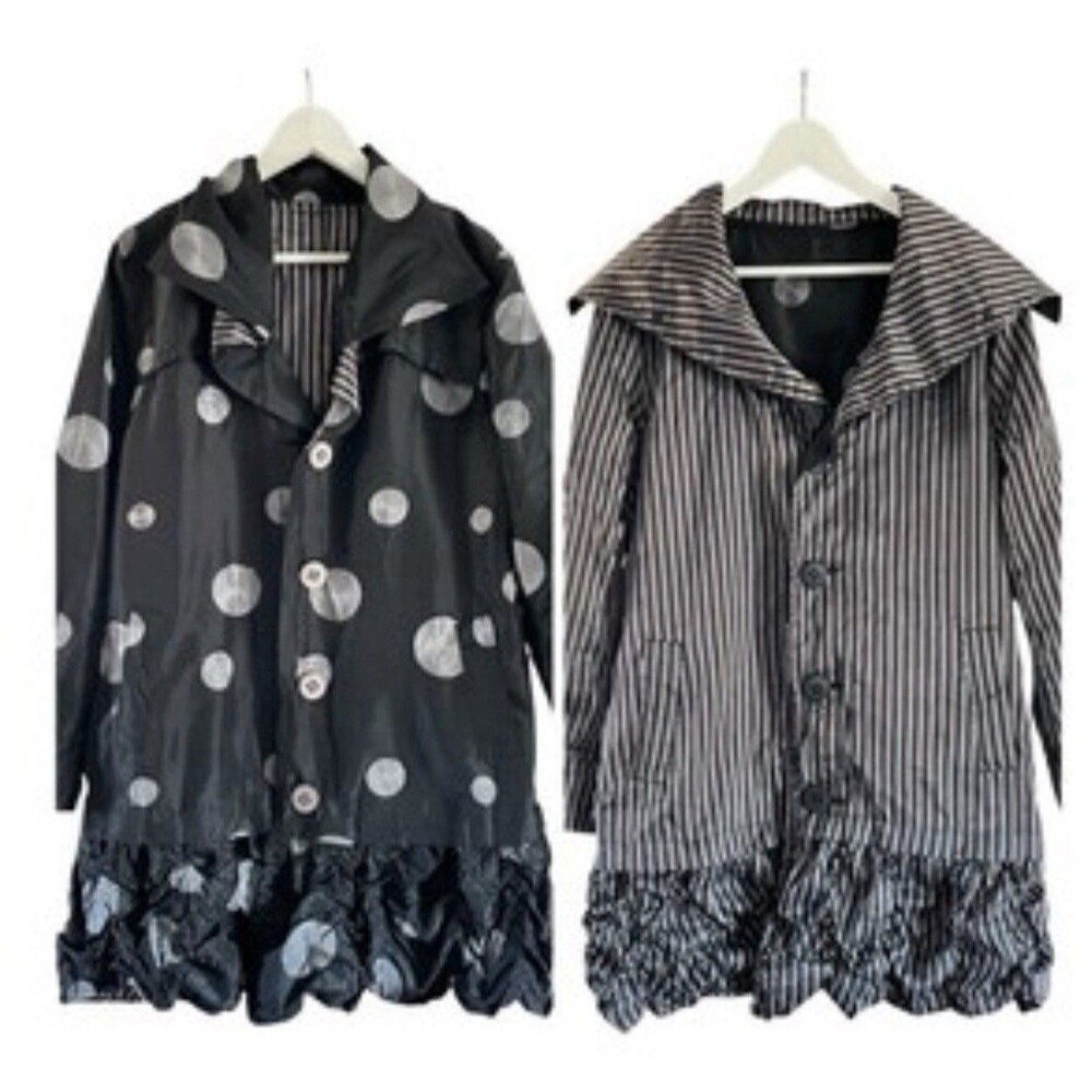 UBU Reversible Size L Black Dots Stripes Lightweight Jacket raincoat Pockets